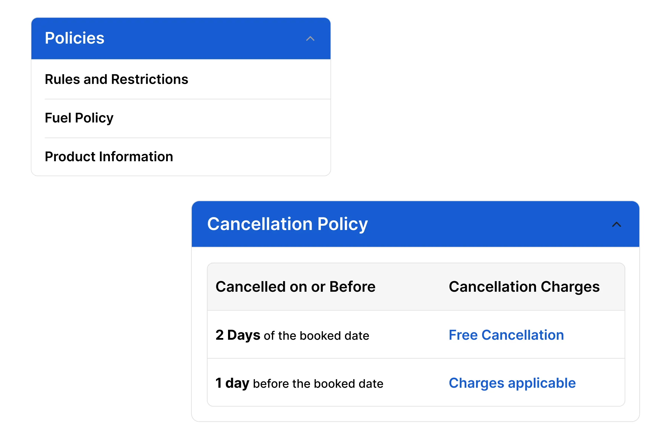 Display of Cancellation policies