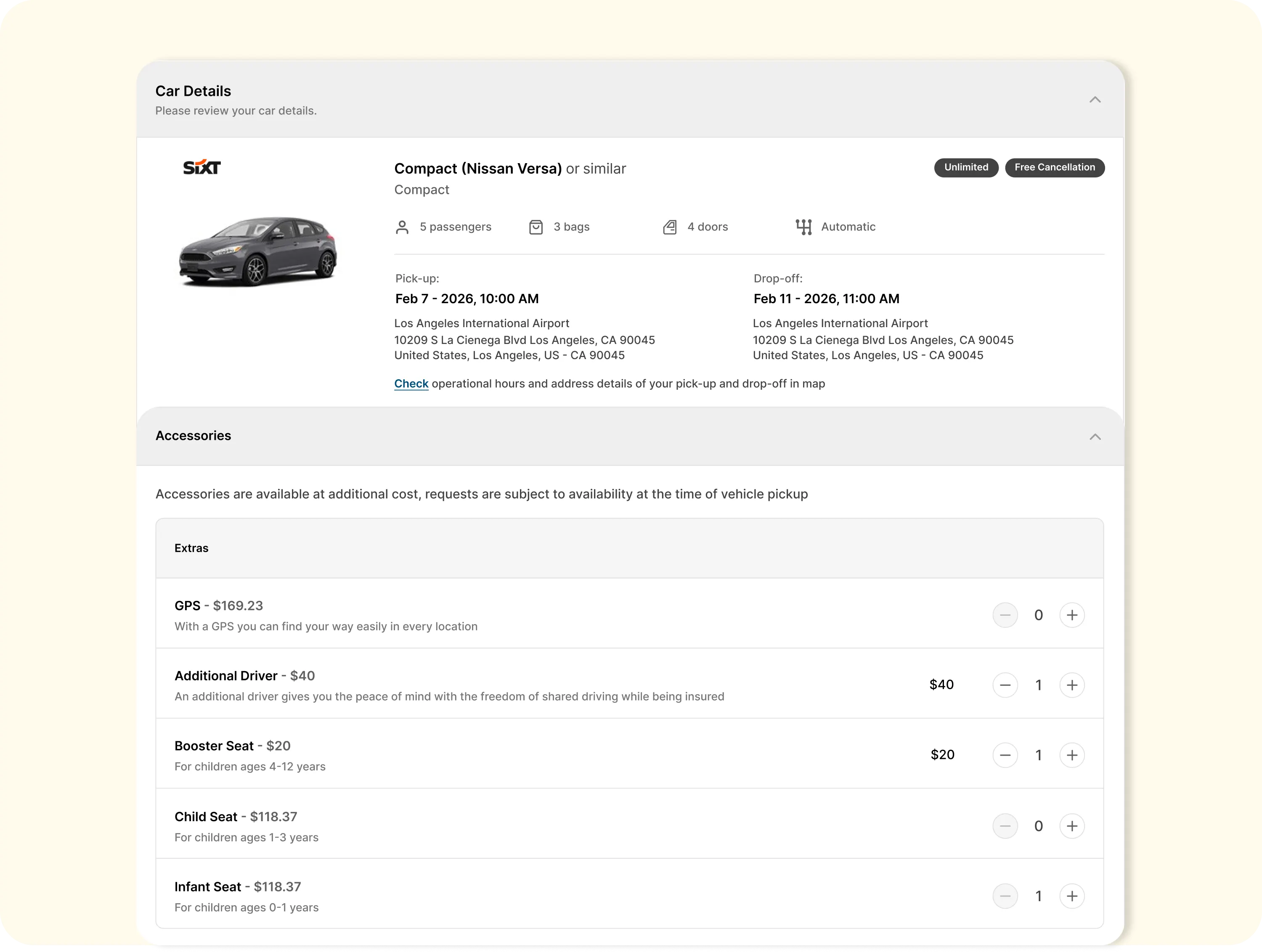 Car rental detail page
