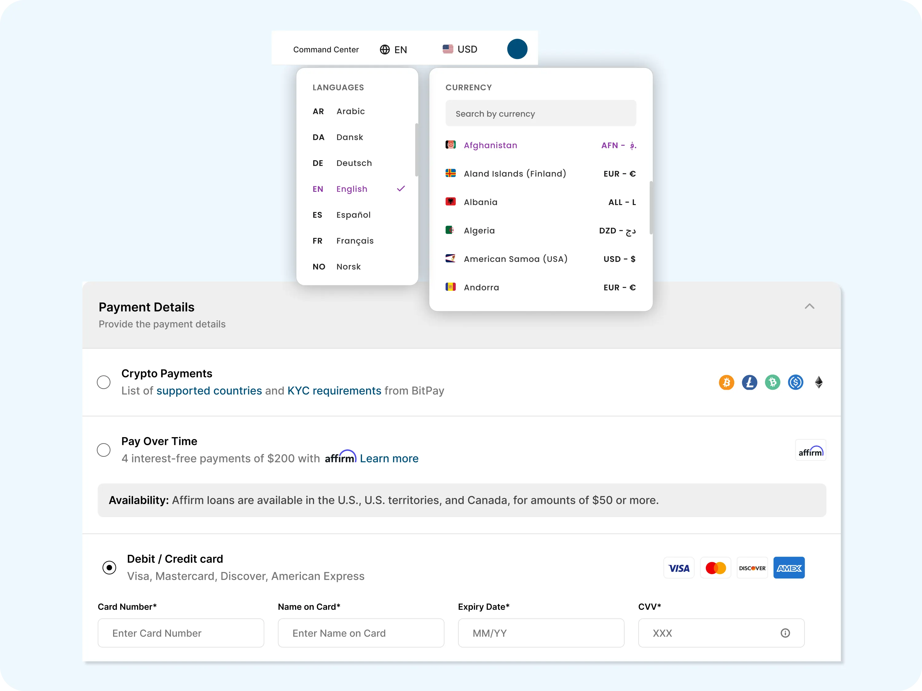 Resorts checkout UI